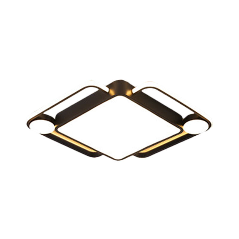 Modern Black Rhombus Led Ceiling Flush Mount For Bedroom - 18/21.5 Wide In Warm/White Light
