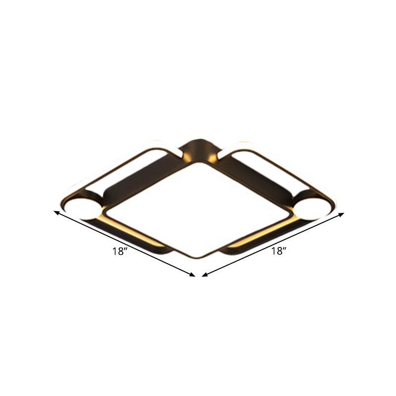 Modern Black Rhombus LED Ceiling Flush Mount for Bedroom - 18"/21.5" Wide in Warm/White Light