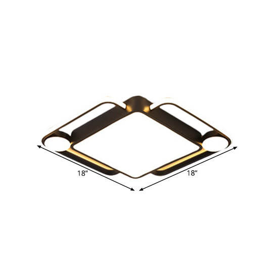 Modern Black Rhombus Led Ceiling Flush Mount For Bedroom - 18/21.5 Wide In Warm/White Light