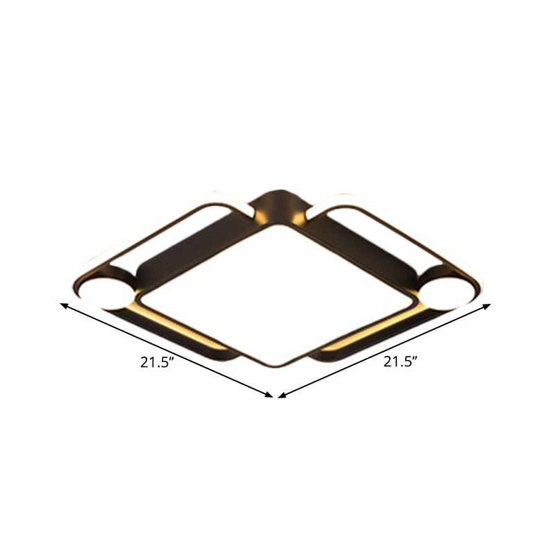 Modern Black Rhombus LED Ceiling Flush Mount for Bedroom - 18"/21.5" Wide in Warm/White Light