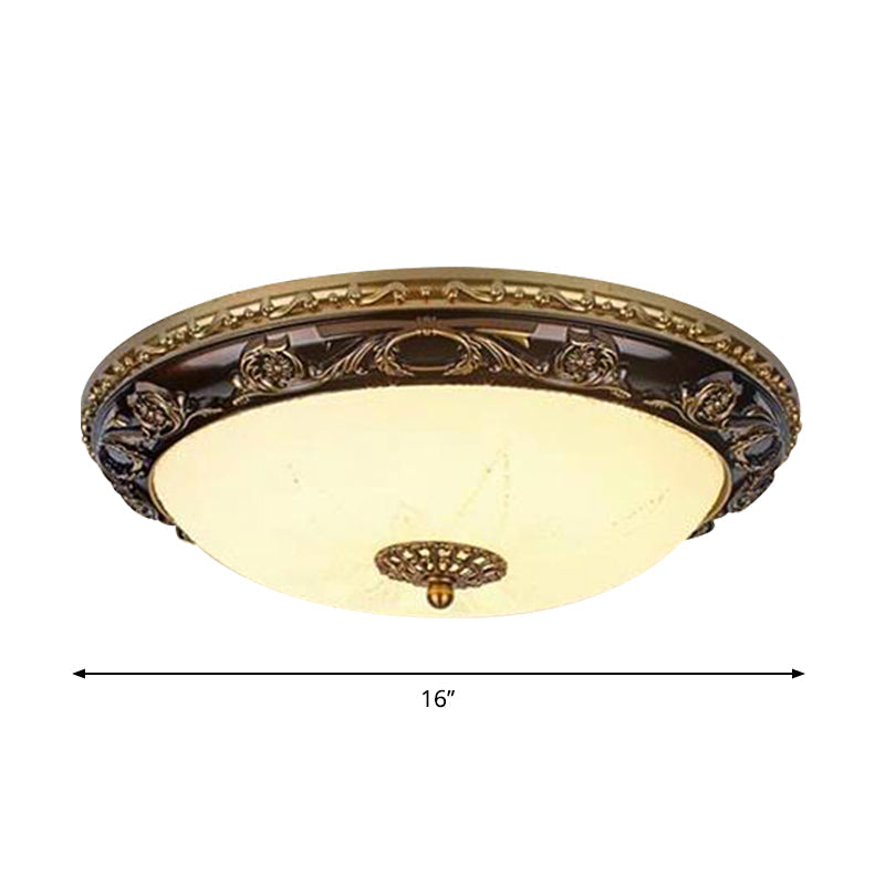 Classic Bowl Ceiling Flush LED Flush Mount Lighting in Black - 12"/16" Wide, Cream Glass - Ideal for Bedrooms