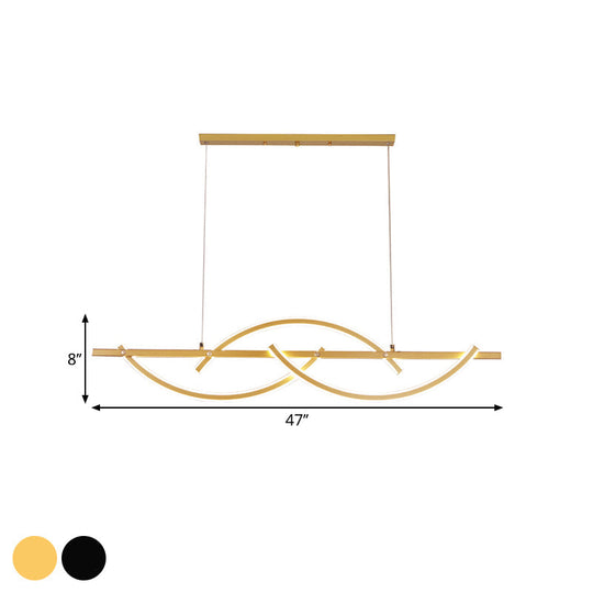 Lustre de restaurant moderne en métal à 3 arches à LED en noir/or - Lumière chaude/blanche