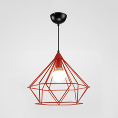 Metallic Diamond Cage Pendant Light For Modern Hotel Decor Red / 15.5