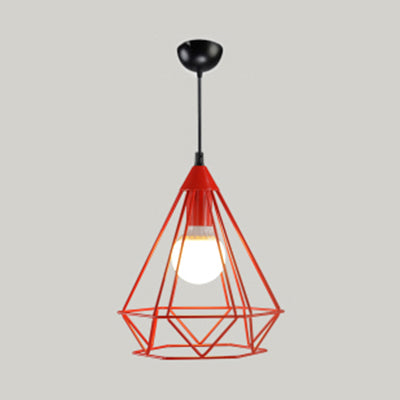 Modern Diamond Cage Pendant Light for Hotel - Single Head Metallic Hanging Fixture