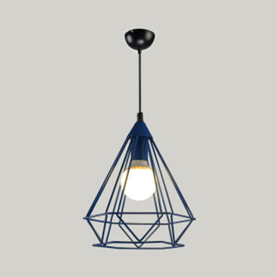 Metallic Diamond Cage Pendant Light For Modern Hotel Decor Blue / 10