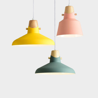 Modern Metal Bell/Dome Pendant Ceiling Light - 1 Light, 8.5"/14" Dia - Pink/Yellow/Green