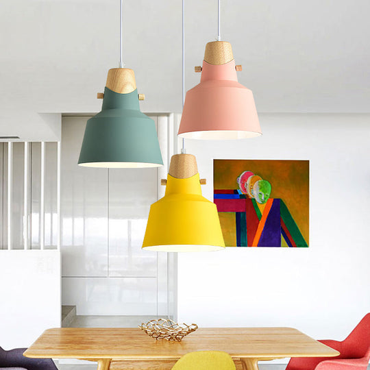 Modern Metal Bell/Dome Pendant Ceiling Light - 1 Light, 8.5"/14" Dia - Pink/Yellow/Green