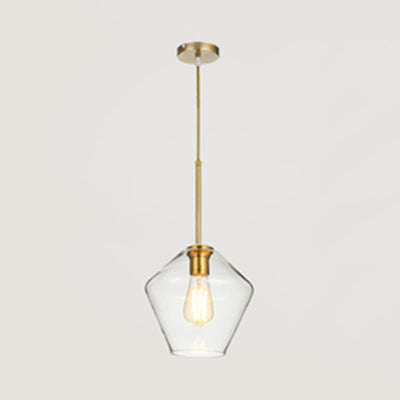 Modern Clear/Amber Glass Pendant Lamp - Triangle/Urn/Diamond Design, 1-Light, Ceiling Mount, 9"/14"/16.5" Wide
