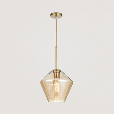 Modern Clear/Amber Glass Pendant Lamp - Triangle/Urn/Diamond Design, 1-Light, Ceiling Mount, 9"/14"/16.5" Wide
