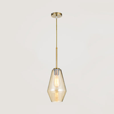 Modern Clear/Amber Glass Pendant Lamp - Triangle/Urn/Diamond Design, 1-Light, Ceiling Mount, 9"/14"/16.5" Wide