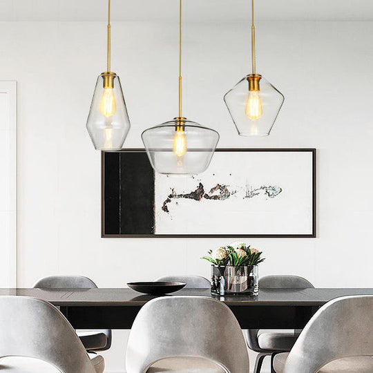 Modern Clear/Amber Glass Pendant Lamp - Triangle/Urn/Diamond Design, 1-Light, Ceiling Mount, 9"/14"/16.5" Wide