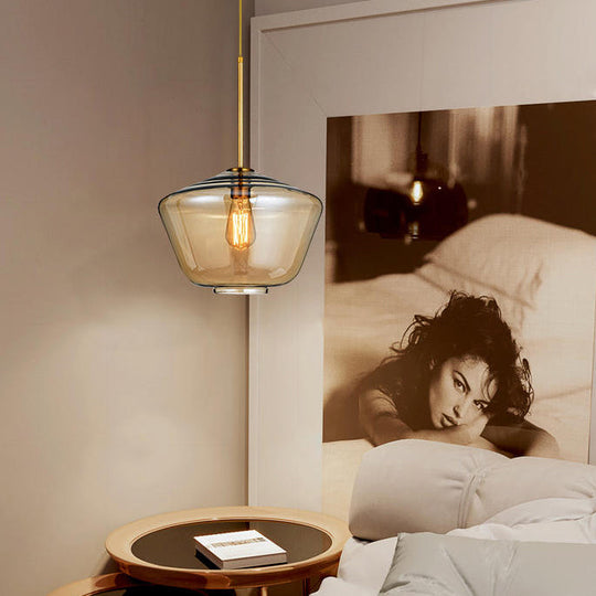 Modern Glass Pendant Lamp 1-Light Ceiling Light Clear/Amber Triangle/Urn/Diamond 9/14/16.5 Wide