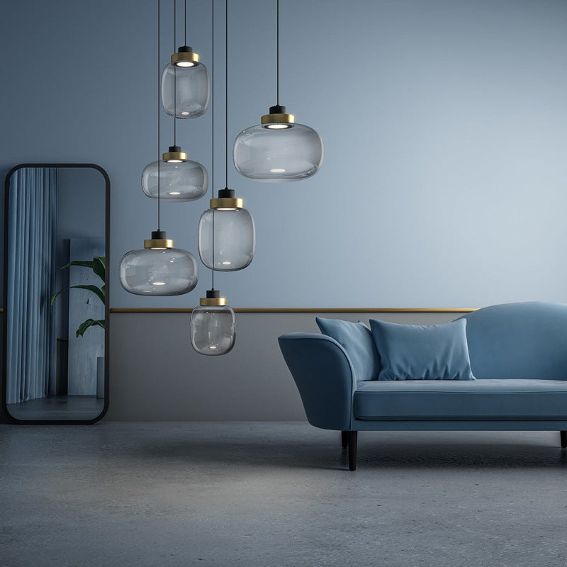 Smoky Drum/Cylindrical Suspended Pendant - Post Modern 7/8.5 Wide Led Glass Hanging Light Kit In