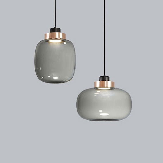 Smoky Drum/Cylindrical Suspended Pendant - Post Modern 7/8.5 Wide Led Glass Hanging Light Kit In