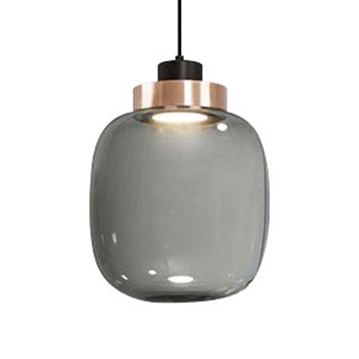 Smoky Drum/Cylindrical Suspended Pendant - Post Modern 7/8.5 Wide Led Glass Hanging Light Kit In