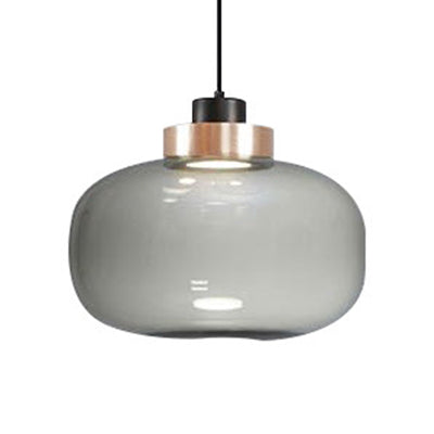 Smoky Drum/Cylindrical Suspended Pendant - Post Modern 7/8.5 Wide Led Glass Hanging Light Kit In