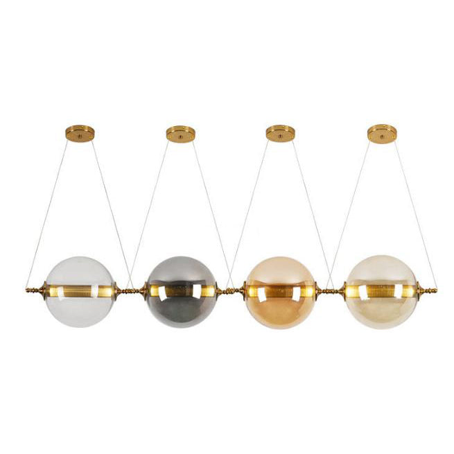 Modern Amber/Smoke/Tan Glass Ball Pendant Light for Bedroom - LED Ceiling Fixture