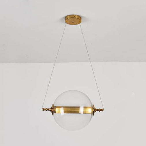 Modern Amber/Smoke/Tan Glass Ball Pendant Light for Bedroom - LED Ceiling Fixture