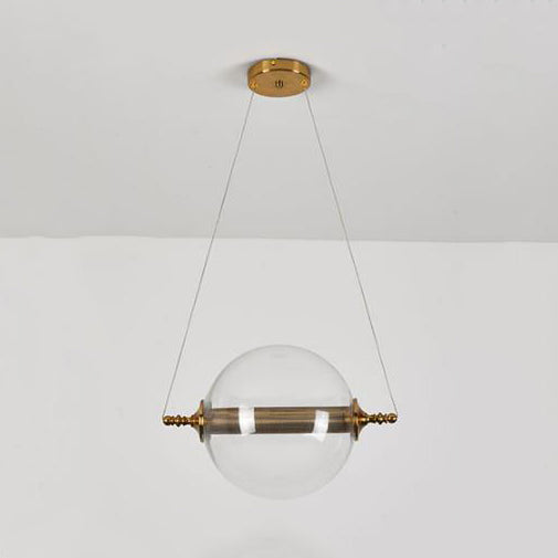 Modern Amber/Smoke/Tan Glass Ball Pendant Light for Bedroom - LED Ceiling Fixture