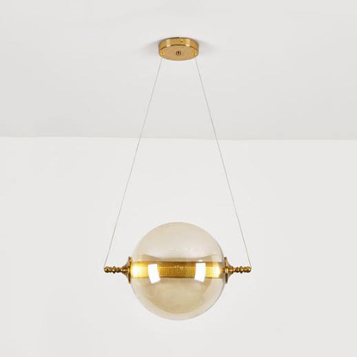 Modern Ball Pendant Amber/Smoke/Tan Glass Bedroom Ceiling Led Fixture Amber