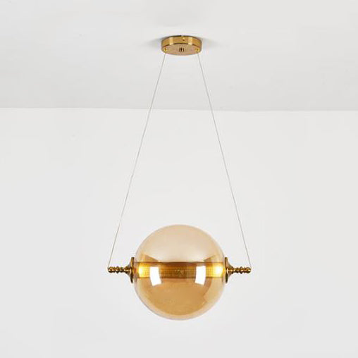 Modern Ball Pendant Amber/Smoke/Tan Glass Bedroom Ceiling Led Fixture Tan