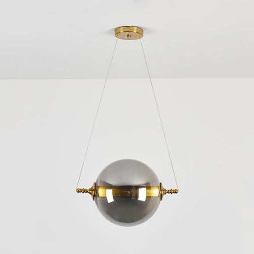 Modern Amber/Smoke/Tan Glass Ball Pendant Light for Bedroom - LED Ceiling Fixture