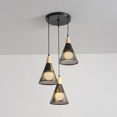 Wooden Cone Pendant Light with Modern Hollow Design - Perfect for Restaurant Decor