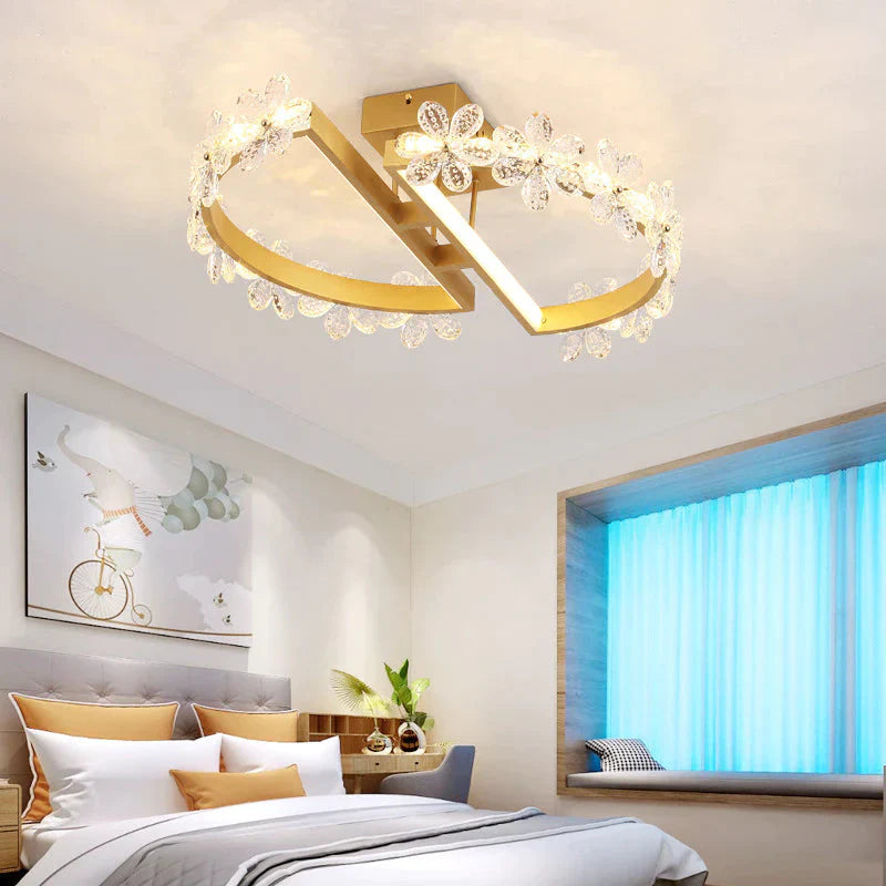 Lampe de plafond en cristal à fleurs pour chambre à coucher nordique