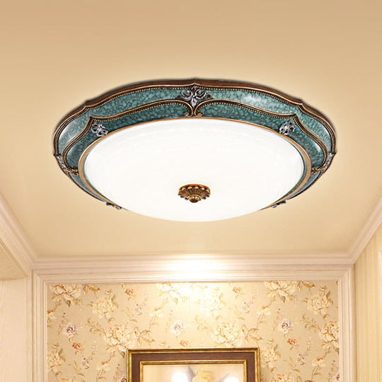 Antiqued Blue LED Dome Ceiling Mounted Fixture with Milky Glass Flush Lighting - Bedroom Décor, 13"/16"/19.5" Width