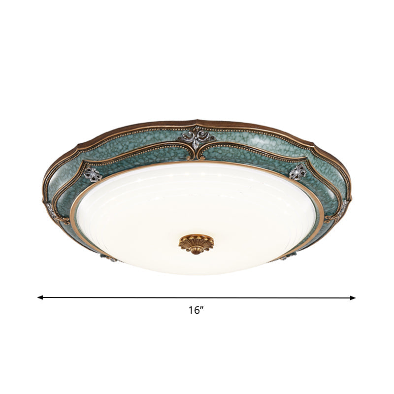 Antiqued Blue LED Dome Ceiling Mounted Fixture with Milky Glass Flush Lighting - Bedroom Décor, 13"/16"/19.5" Width