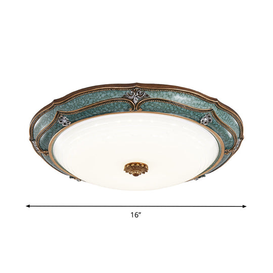 Antiqued Blue LED Dome Ceiling Mounted Fixture with Milky Glass Flush Lighting - Bedroom Décor, 13"/16"/19.5" Width