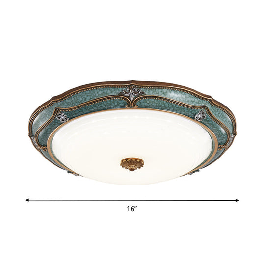Antiqued Blue Led Dome Ceiling Mounted Fixture With Milky Glass Flush Lighting - Bedroom Décor