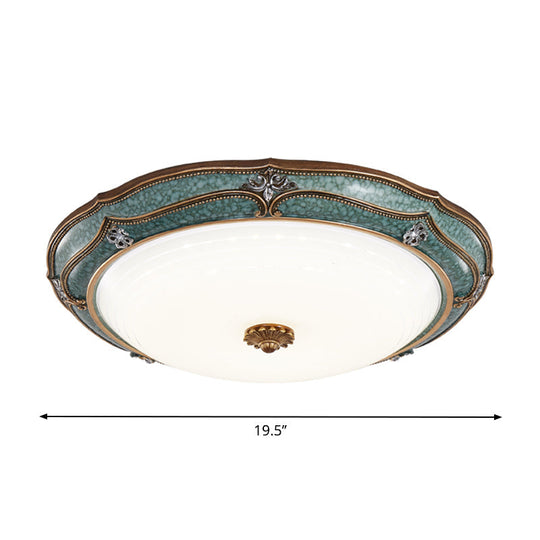 Antiqued Blue LED Dome Ceiling Mounted Fixture with Milky Glass Flush Lighting - Bedroom Décor, 13"/16"/19.5" Width