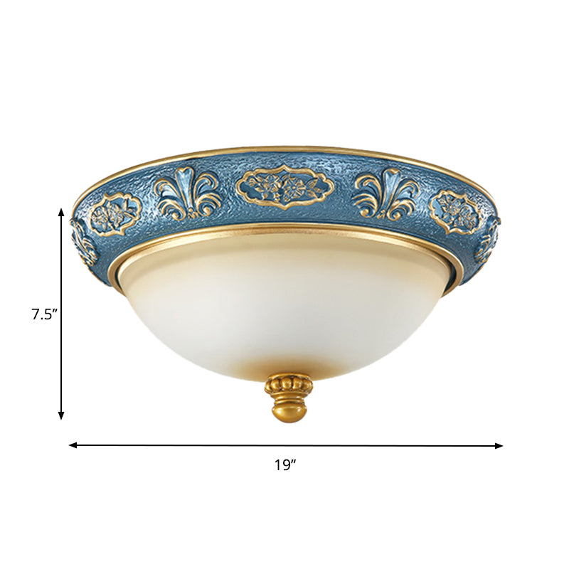 Blue Countryside Flush Mount Lamp for Bedroom - 15"/19" Wide