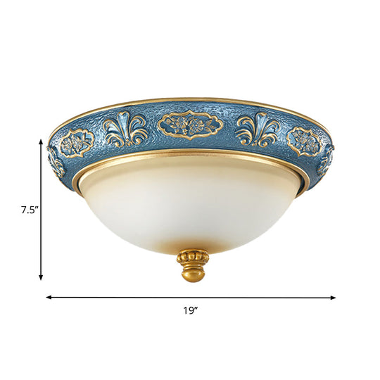 Blue Countryside Flush Mount Lamp for Bedroom - 15"/19" Wide