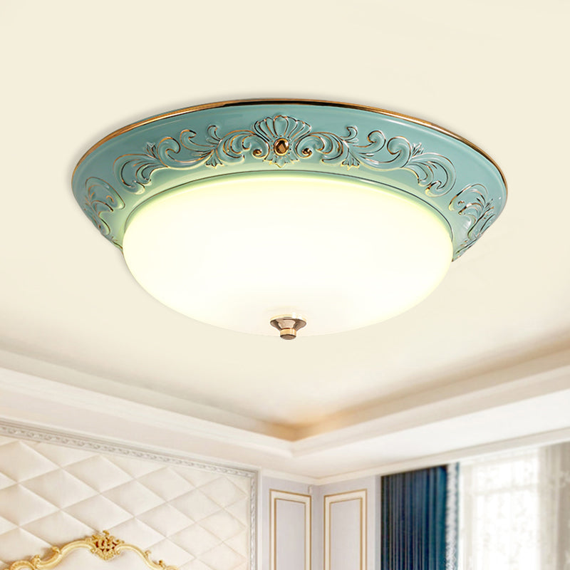 Antiqued White Glass LED Flush Mount Light for Bedroom, Oblong Shape with Yellow/Blue/Light Blue LED, 12"/14.5"/17" Wide