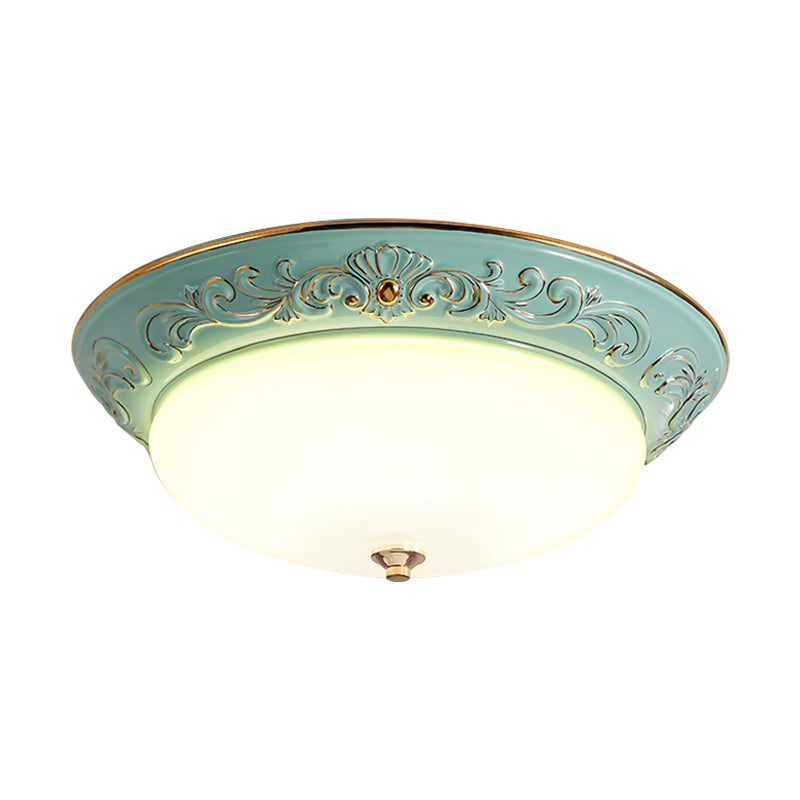 Antiqued White Glass LED Flush Mount Light for Bedroom, Oblong Shape with Yellow/Blue/Light Blue LED, 12"/14.5"/17" Wide