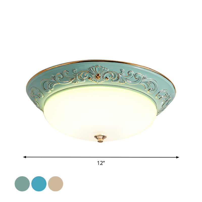 Antiqued White Glass LED Flush Mount Light for Bedroom, Oblong Shape with Yellow/Blue/Light Blue LED, 12"/14.5"/17" Wide