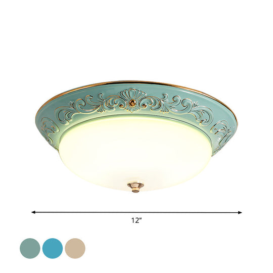 Antiqued White Glass LED Flush Mount Light for Bedroom, Oblong Shape with Yellow/Blue/Light Blue LED, 12"/14.5"/17" Wide