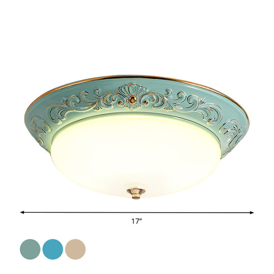 Antiqued White Glass LED Flush Mount Light for Bedroom, Oblong Shape with Yellow/Blue/Light Blue LED, 12"/14.5"/17" Wide