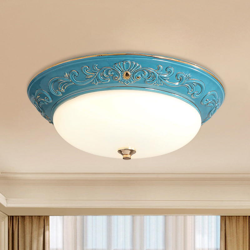 Antiqued White Glass LED Flush Mount Light for Bedroom, Oblong Shape with Yellow/Blue/Light Blue LED, 12"/14.5"/17" Wide