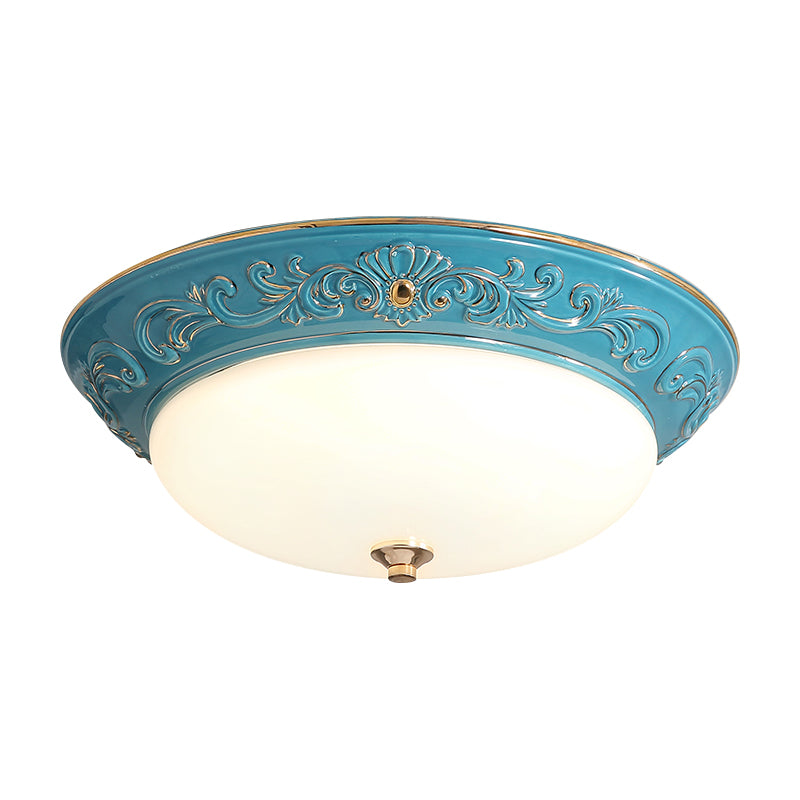Antiqued White Glass Led Flush Mount Light For Bedroom Oblong Shape With Yellow/Blue/Light Blue