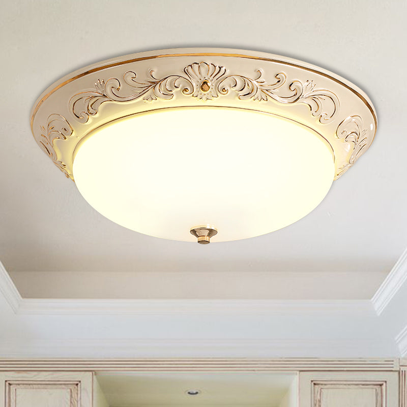 Antiqued White Glass LED Flush Mount Light for Bedroom, Oblong Shape with Yellow/Blue/Light Blue LED, 12"/14.5"/17" Wide