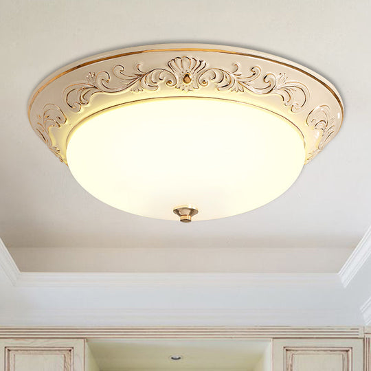 Antiqued White Glass LED Flush Mount Light for Bedroom, Oblong Shape with Yellow/Blue/Light Blue LED, 12"/14.5"/17" Wide