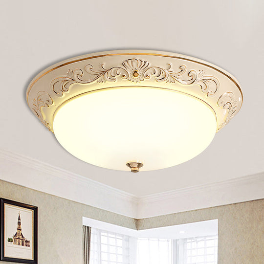 Antiqued White Glass LED Flush Mount Light for Bedroom, Oblong Shape with Yellow/Blue/Light Blue LED, 12"/14.5"/17" Wide