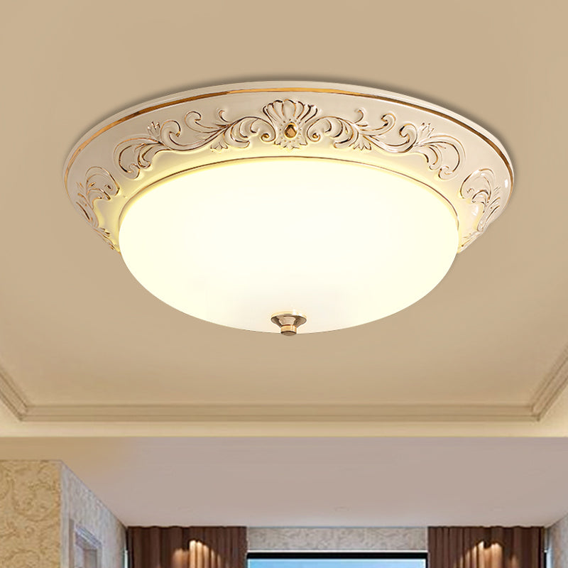 Antiqued White Glass LED Flush Mount Light for Bedroom, Oblong Shape with Yellow/Blue/Light Blue LED, 12"/14.5"/17" Wide