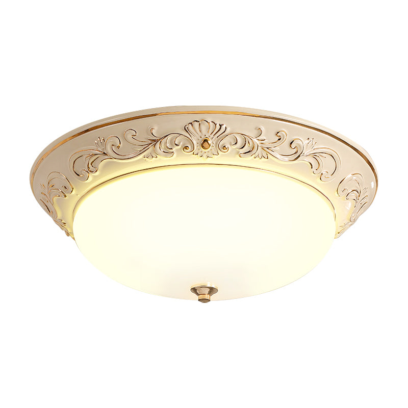 Antiqued White Glass LED Flush Mount Light for Bedroom, Oblong Shape with Yellow/Blue/Light Blue LED, 12"/14.5"/17" Wide