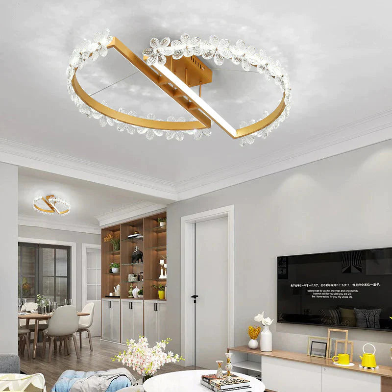 Lampe de plafond en cristal à fleurs pour chambre à coucher nordique