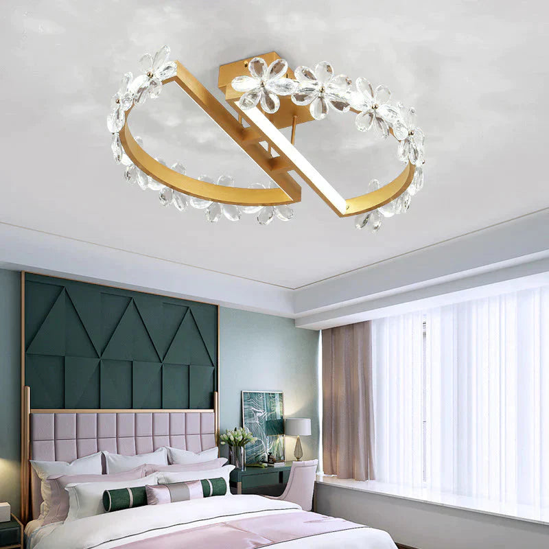 Lampe de plafond en cristal à fleurs pour chambre à coucher nordique