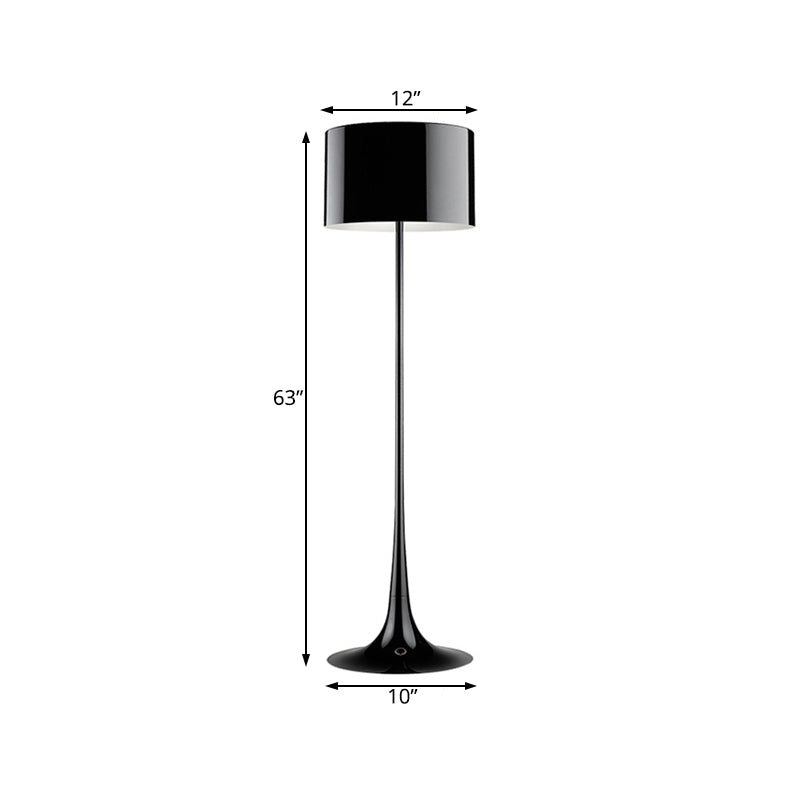 Modern Black/White Drum Shade Floor Lamp - 1-Light Aluminum Light 12/16 Width Ideal For Living Room